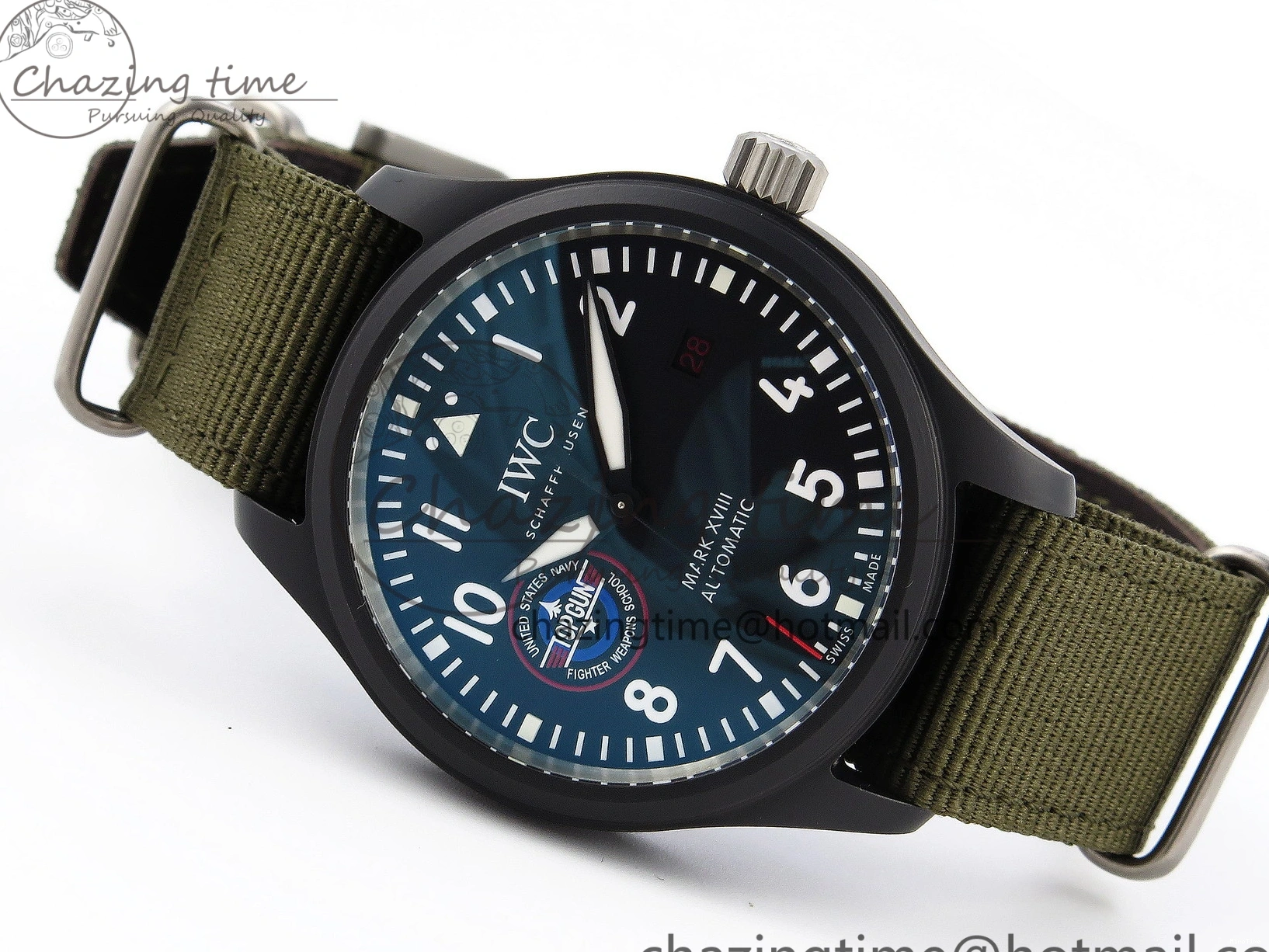 MIROTIME 0519 Mark XVIII Top Gun “SFTI” Black Ceramic IW324712 ZF 1:1 Best Edition on Green Nylon Strap A Tailored 7025